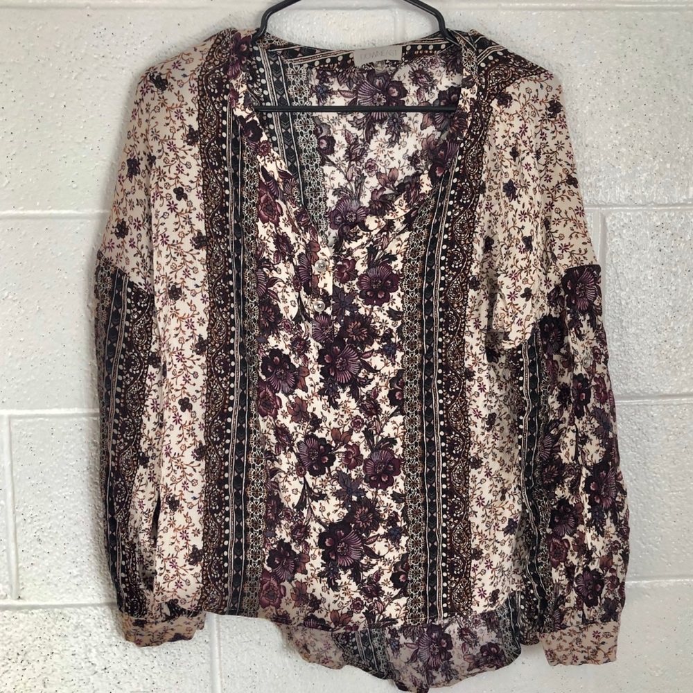 🎄Downeast Purple Boho Patterned Blouse size m